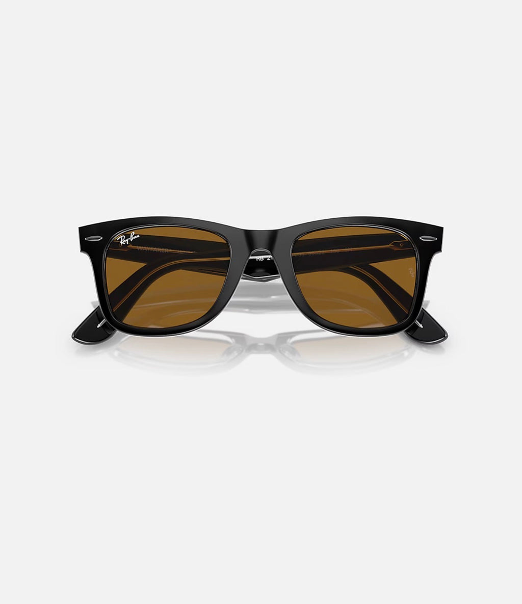 WAYFARER BLACK ON TRANSPARENT w/ BROWN ACETATE UNISEX SUNGLASS 0RB2140 129433