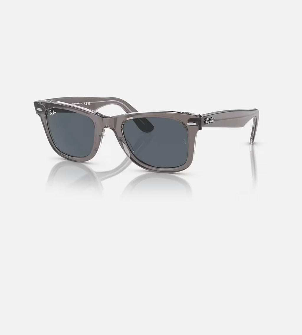 WAYFARER GREY ON TRANSPARENT w/ BLUE ACETATE UNISEX SUNGLASS 0RB2140 1355R5