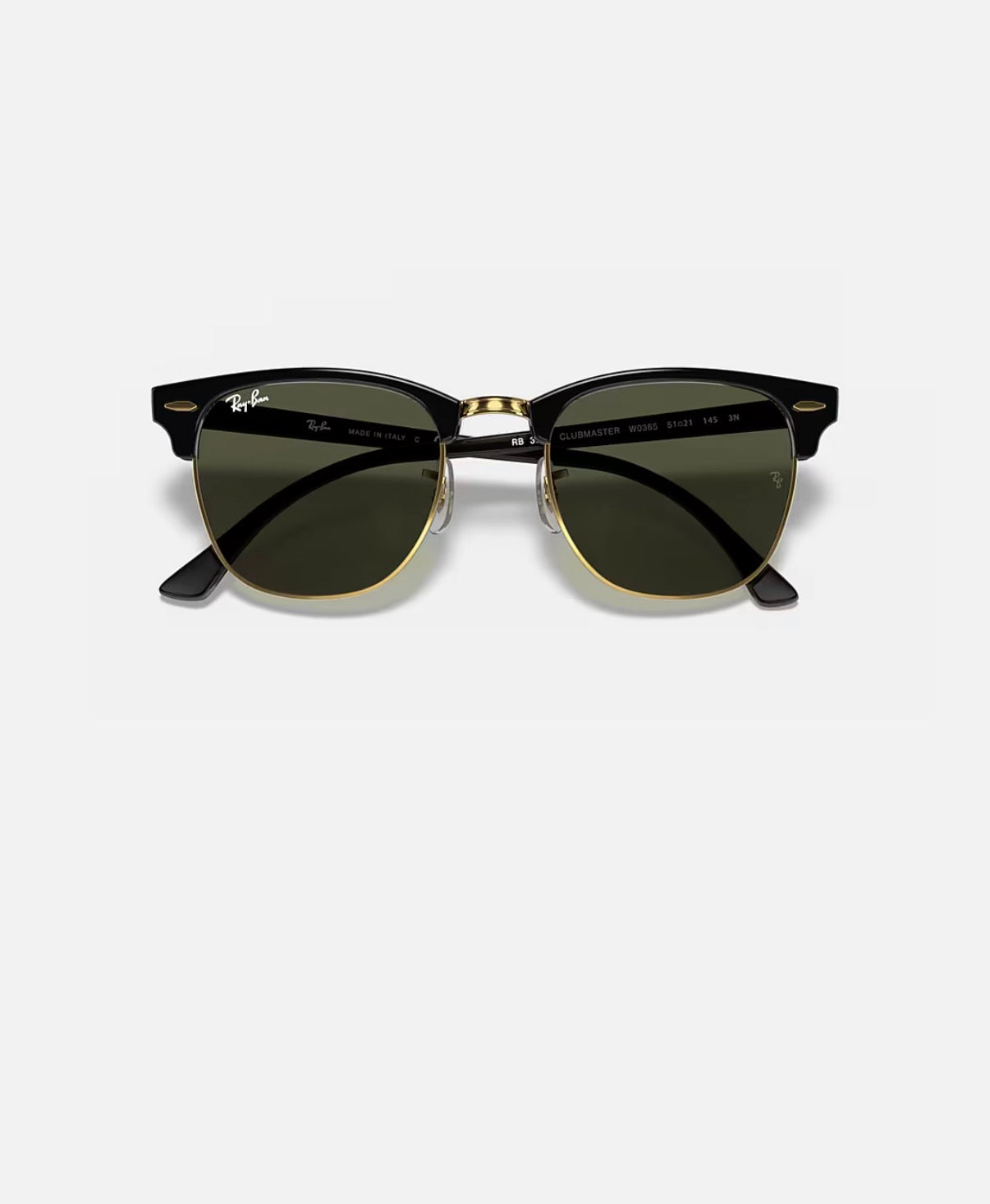 CLUBMASTER BLACK ON ARISTA w/ G-15 GREEN ACETATE MAN SUNGLASS 0RB3016 W0365