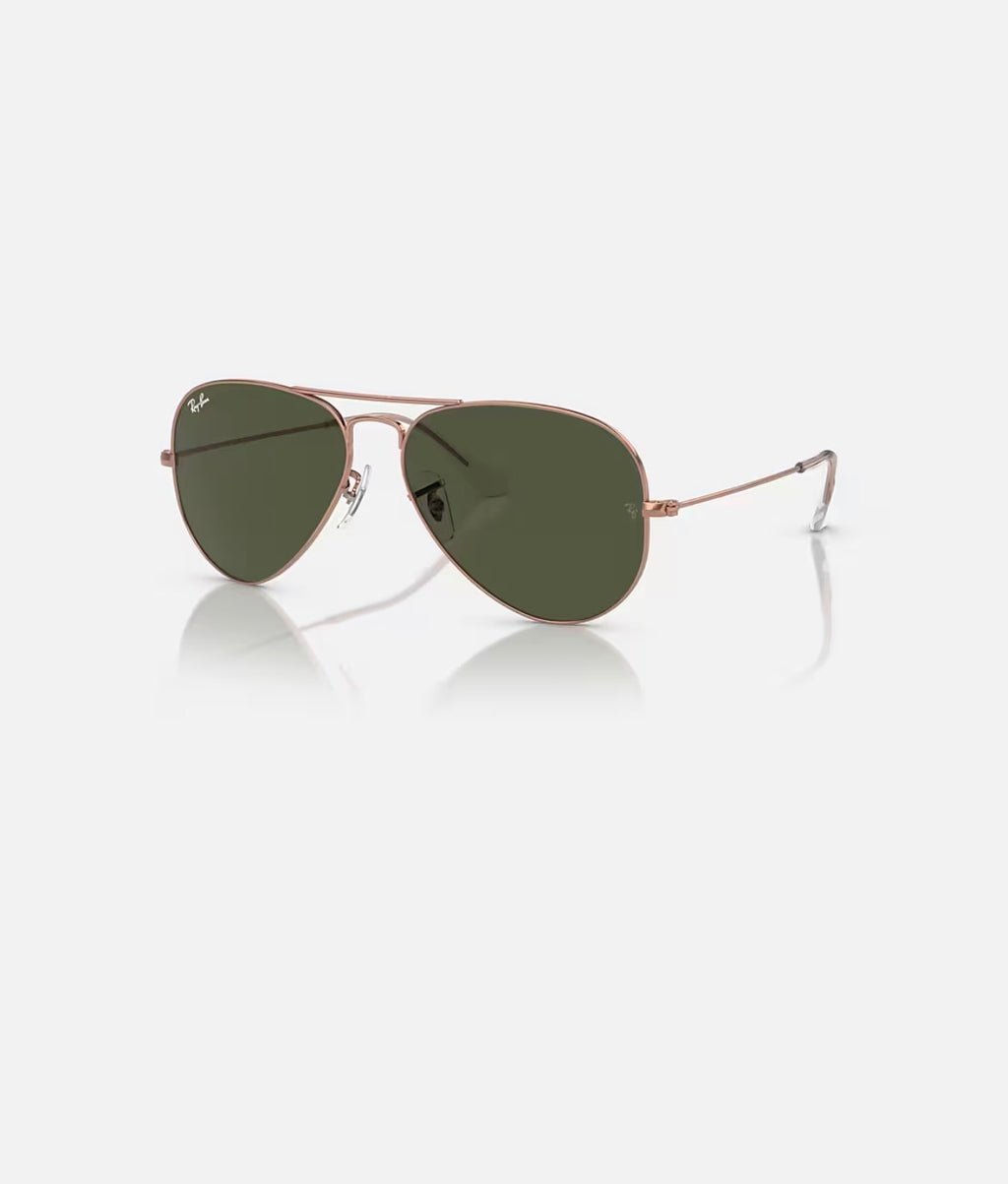 AVIATOR LARGE METAL ROSE GOLD w/ GREEN METAL MAN SUNGLASS 0RB3025 920231