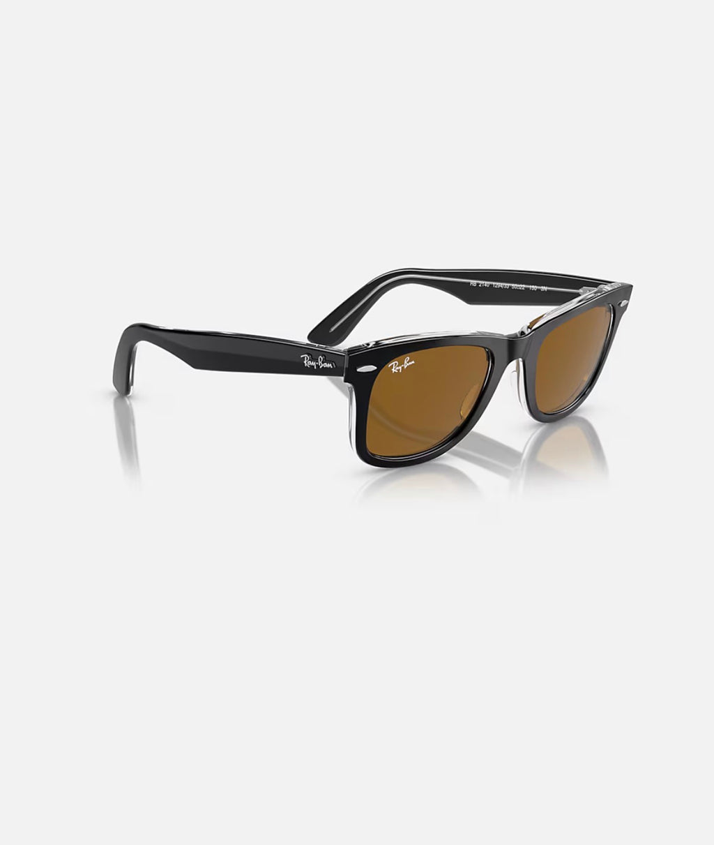 WAYFARER BLACK ON TRANSPARENT w/ BROWN ACETATE UNISEX SUNGLASS 0RB2140 129433