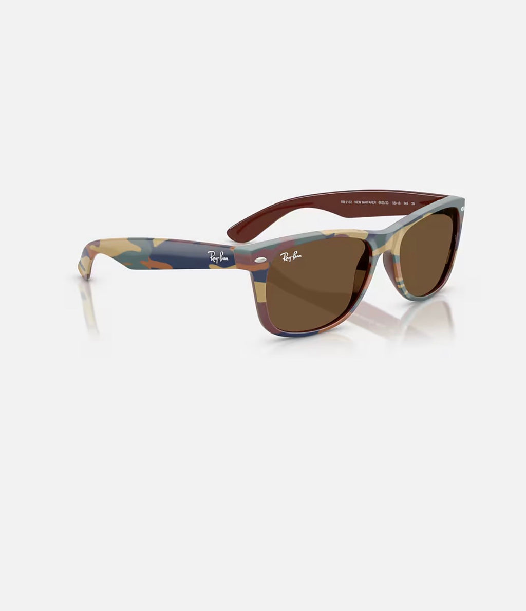 NEW WAYFARER BROWN WITH BLUE CAMU w/ DARK BROWN NYLON MAN SUNGLASS 0RB2132 682533